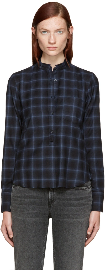 Helmut Lang Shrunken Plaid Pullover Shirt, Navy In Gray