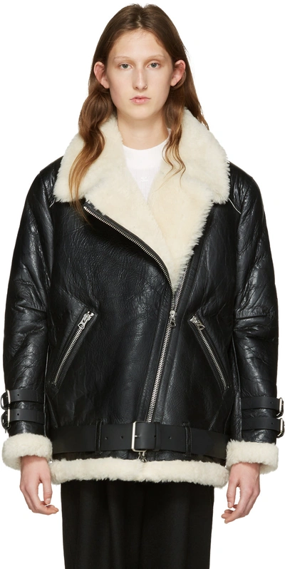 Acne Studios Black Cracked Shearling Velocite Jacket