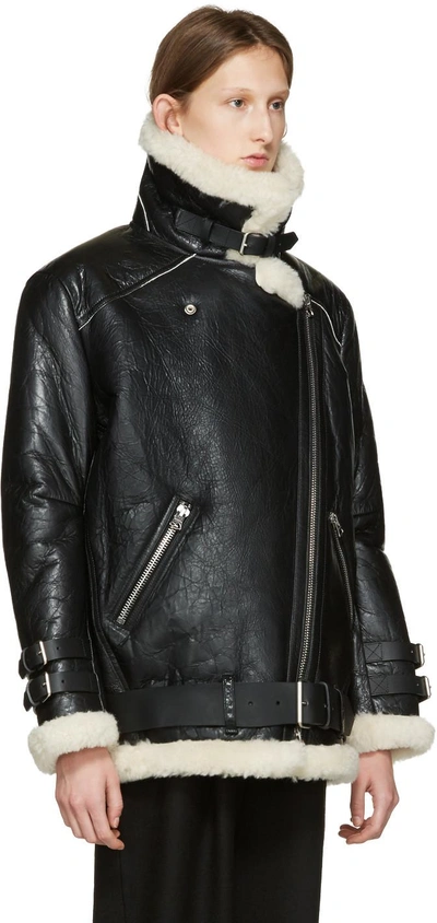 Shop Acne Studios Black Cracked Shearling Velocite Jacket