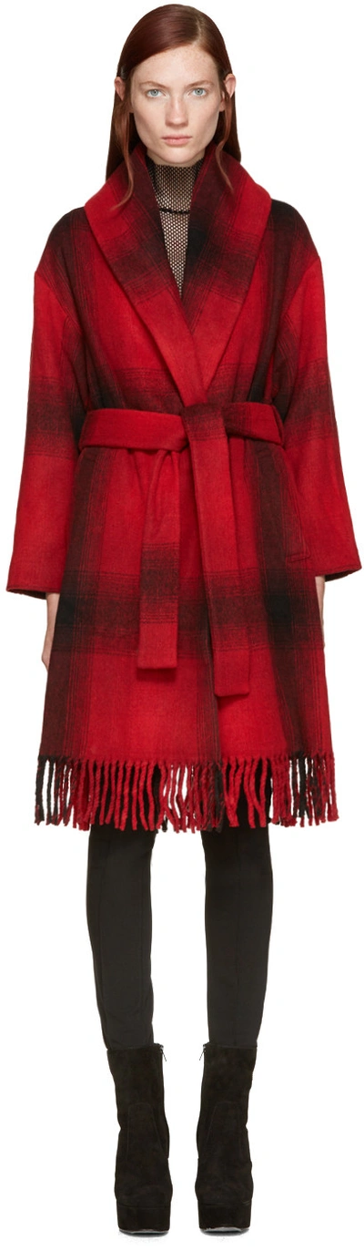 Alexander Wang T Fringe Oversized Shawl Collar Coat In Red
