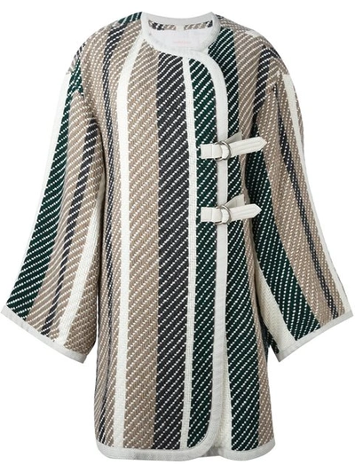 See By Chloé Leather-trimmed Striped Jacquard-knit Coat In Green