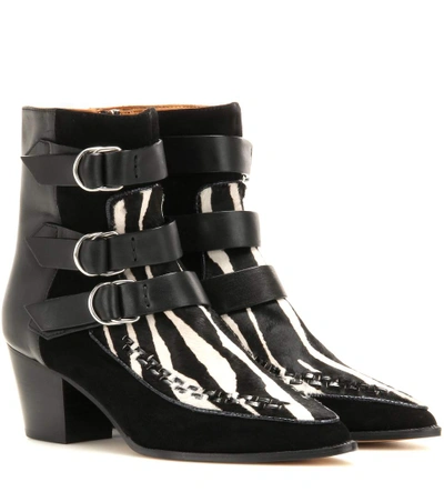 Shop Isabel Marant Printed Calf Hair And Suede Ankle Boots In Black
