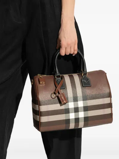 Burberry Printed Canvas Medium Check Handbag In Braun