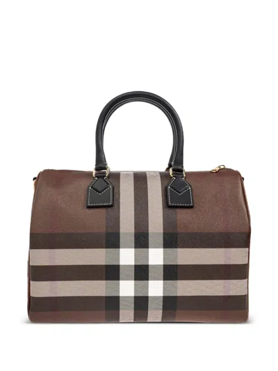 Burberry Printed Canvas Medium Check Handbag In Braun