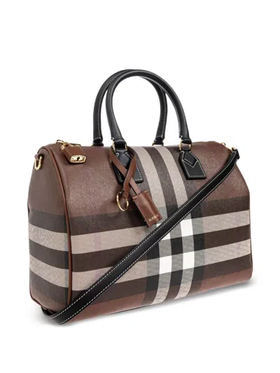 Burberry Printed Canvas Medium Check Handbag In Braun