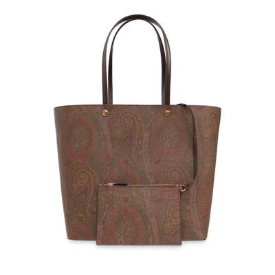 Etro Brown Shopper With All-over Jacquard Paisley Pattern