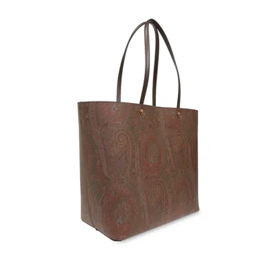Etro Brown Shopper With All-over Jacquard Paisley Pattern