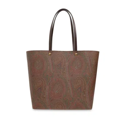 Etro Brown Shopper With All-over Jacquard Paisley Pattern