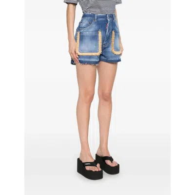 Dsquared2 Summer Lovers Denim Shorts With Fringe Detailing