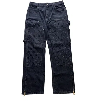 Pre-owned Louis Vuitton Monogram Double Knee Carpenter Jeans Pants In Navy