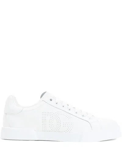 Dolce & Gabbana Women Portofino Low-top Leather Sneakers With Lateral Monogram