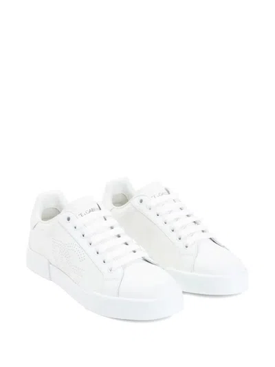 Dolce & Gabbana Women Portofino Low-top Leather Sneakers With Lateral Monogram
