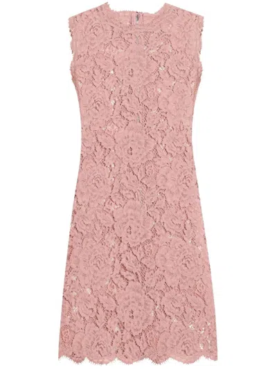 Dolce & Gabbana Floral Lace Overlay Dress With Scalloped Hem