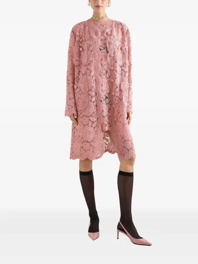 Dolce & Gabbana Floral Lace Overlay Dress With Scalloped Hem