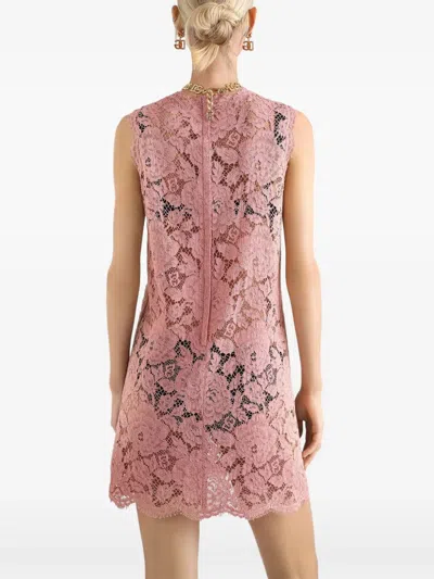 Dolce & Gabbana Floral Lace Overlay Dress With Scalloped Hem