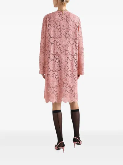 Dolce & Gabbana Floral Lace Overlay Dress With Scalloped Hem