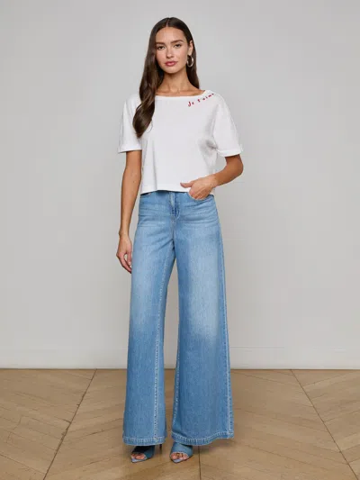 L Agence Sadie Embroidered Tee In White