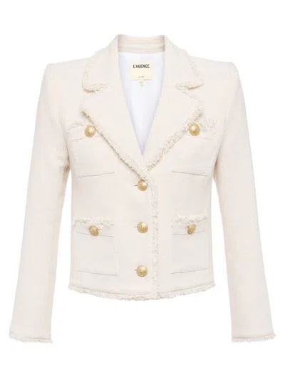 L Agence Sylvia Tweed Jacket In Ivory/light Gold