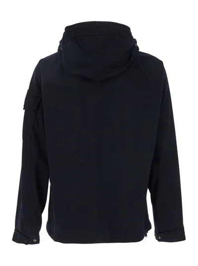 C.p. Company Blue Jacket With Explorer Hood And Adjustable Drawstring Waist In Multicolor