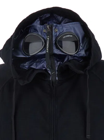 C.p. Company Blue Jacket With Explorer Hood And Adjustable Drawstring Waist In Multicolor