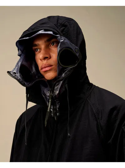 C.p. Company Blue Jacket With Explorer Hood And Adjustable Drawstring Waist In Multicolor