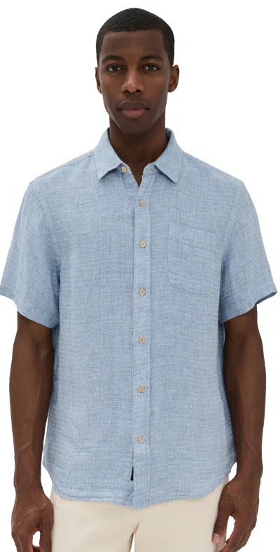 Faherty Short-sleeve Palma Linen Shirt In Blue Basketweave