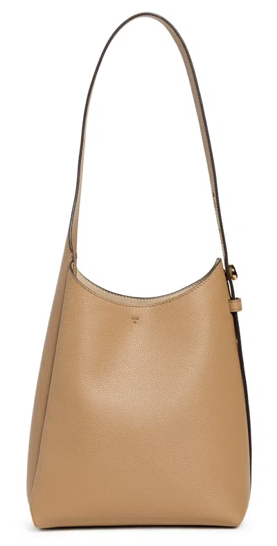 Tory Burch Light Brown Leather Hobo Romy Small Shoulder Bag In Nude