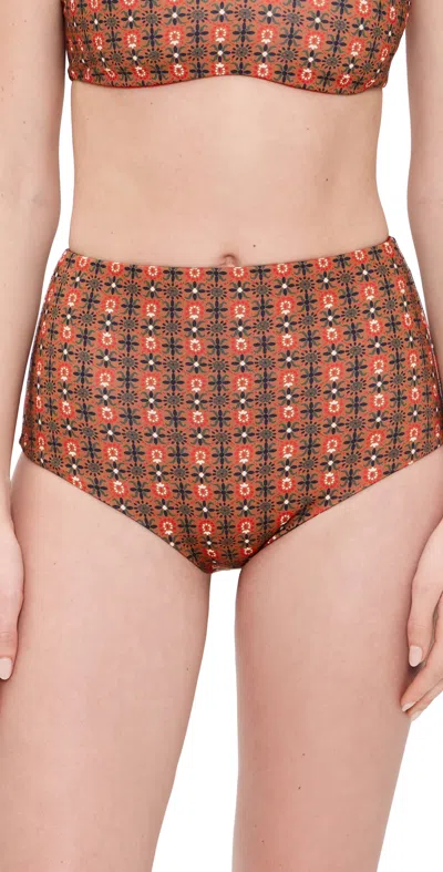 The Great The Reversible Bikini Bottoms Rust Tile Print/hot Red In Rust Tile Print/hot Red