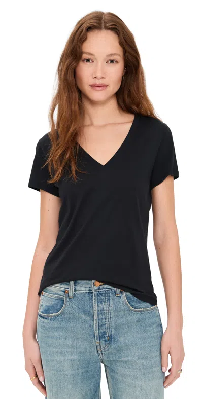 Vince Essential Cotton V-neck T-shirt In Black In Black