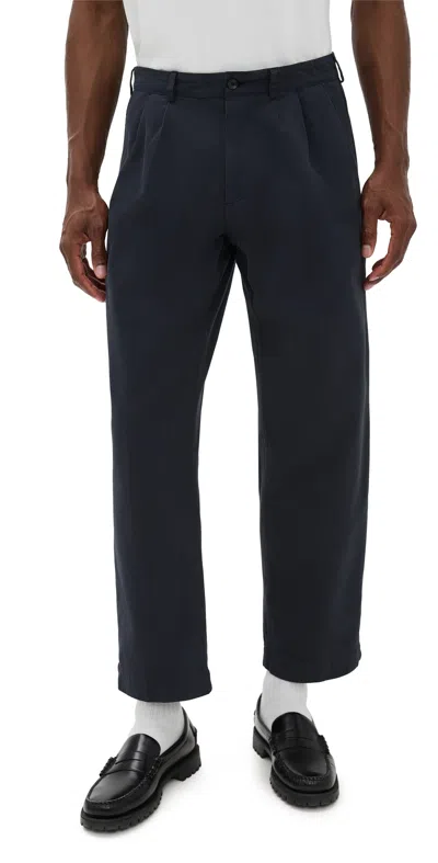 Knickerbocker Canal Pleated Twill Cotton Pants Navy In Blue