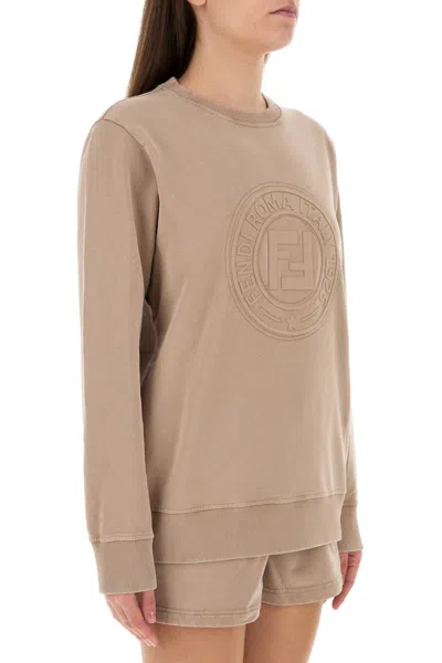 Fendi Cappuccino Cotton Oversize Sweatshirt In Nude