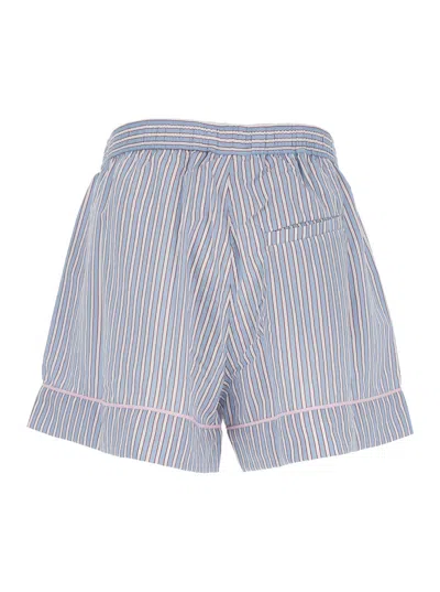 Ganni Violet Shorts With Logo Patch On The Front And All-over Striped Motif In Multicolor