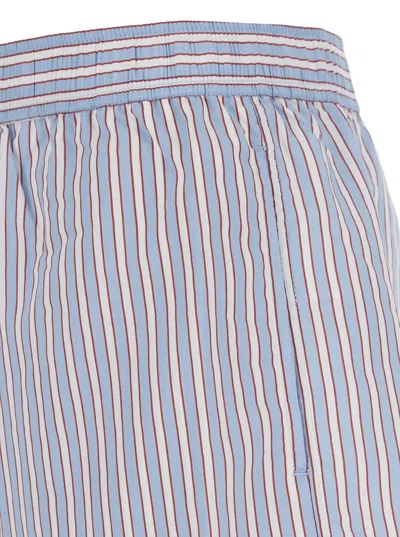 Ganni Violet Shorts With Logo Patch On The Front And All-over Striped Motif In Multicolor