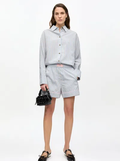 Ganni Violet Shorts With Logo Patch On The Front And All-over Striped Motif In Multicolor