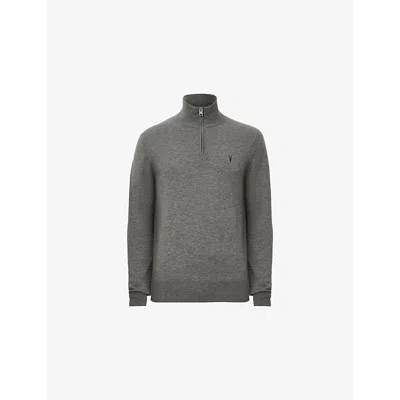 Allsaints Kilburn Funnel Neck Wool Blend Quarter Zip Sweater In Gray