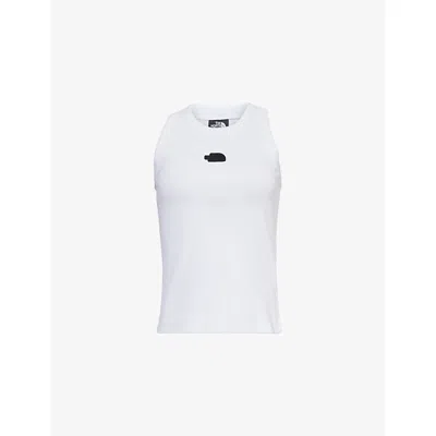 The North Face Womens Ribbed Brand-patch Stretch-cotton Top White In White