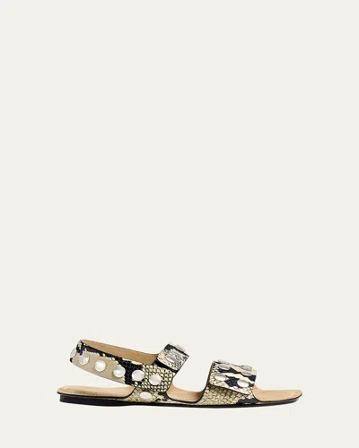 Khaite Boden Sandal In Natural Python-embossed Leather With Studs In Natural