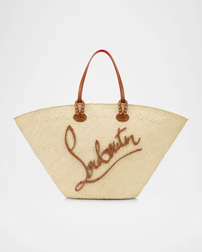 Christian Louboutin Cabata Mini Basket Tote Bag In Raffia In Natural/cuoio