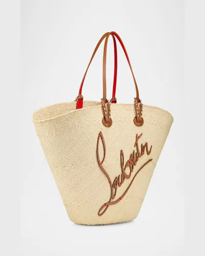 Christian Louboutin Cabata Mini Basket Tote Bag In Raffia In Natural/cuoio