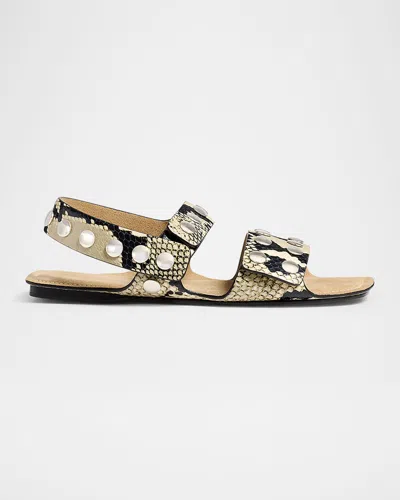 Khaite Boden Sandal In Natural Python-embossed Leather With Studs In Natural