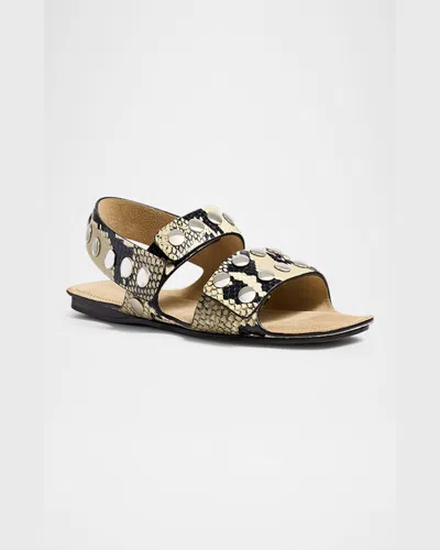 Khaite Boden Sandal In Natural Python-embossed Leather With Studs In Natural