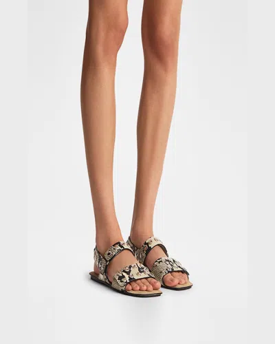 Khaite Boden Sandal In Natural Python-embossed Leather With Studs In Natural