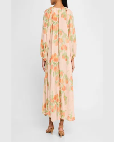 Bernadette Georgette Printed Linen Midi Dress In Peach Tree Peach