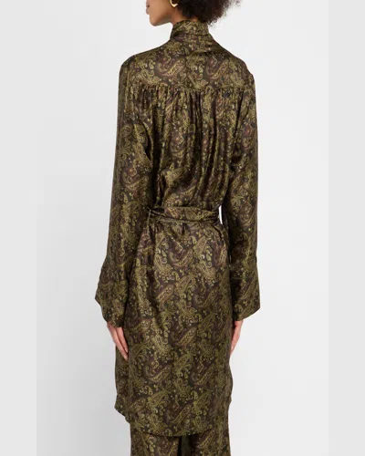 Saint Laurent Pussy-bow Belted Paisley-print Silk-twill Mini Dress In Green