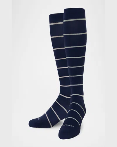 Comrad Men's Stripe Knee-high Compression Socks In Blue