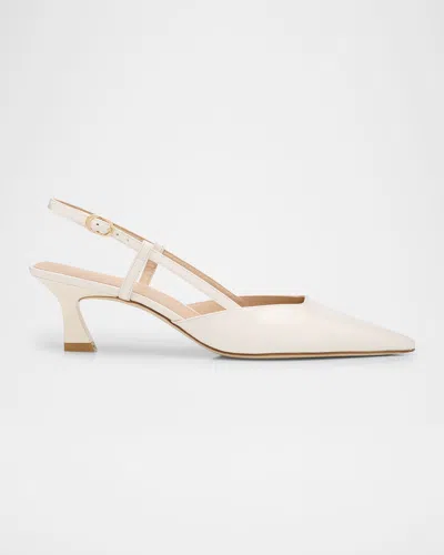 Stuart Weitzman Vinnie Leather Kitten Slingback Pumps In Cream