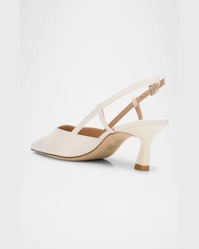 Stuart Weitzman Vinnie Leather Kitten Slingback Pumps In Cream