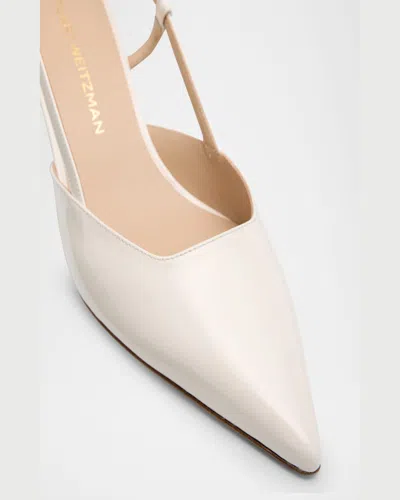 Stuart Weitzman Vinnie Leather Kitten Slingback Pumps In Cream