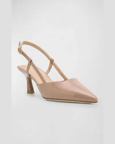 Stuart Weitzman Vinnie Leather Kitten Slingback Pumps In Cream