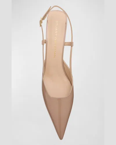 Stuart Weitzman Vinnie Leather Kitten Slingback Pumps In Cream